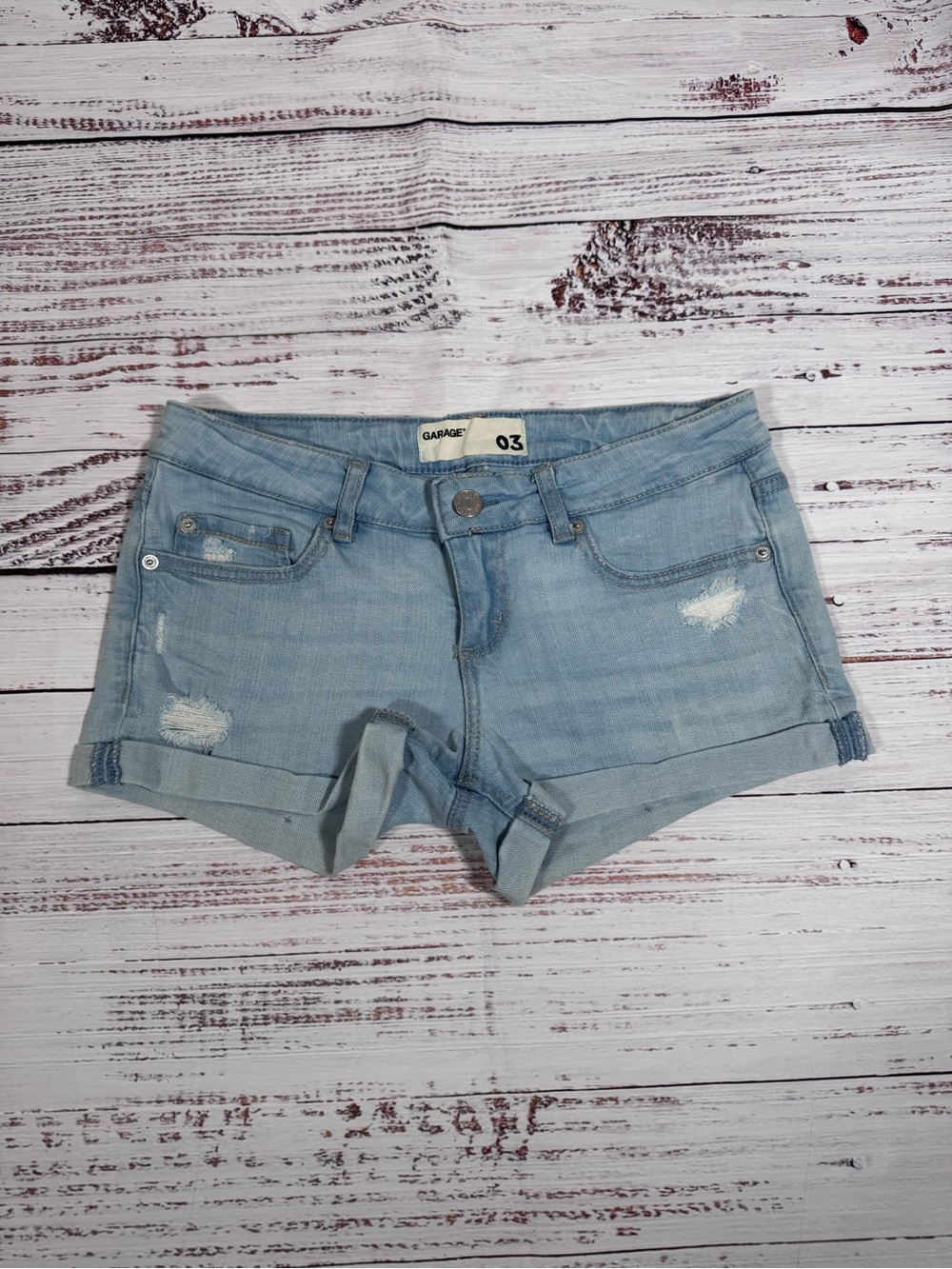 Garage Light Blue Distressed Denim Shorts